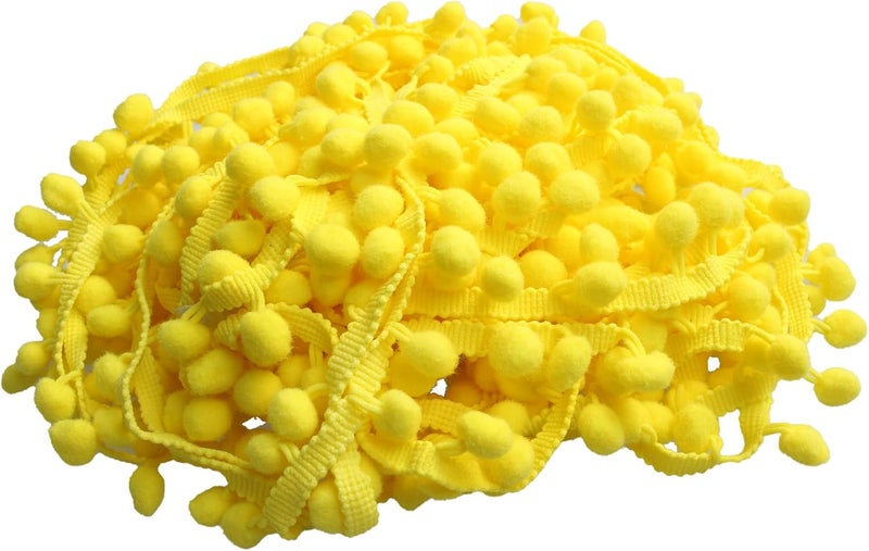 PT'SON 20 Yards Pom Pom Trim Ball Fringe Ribbon, Yellow Ribbon Sewing Tassel Ball Applique for DIY, Sewing, Crafts, Decoration - Image 1